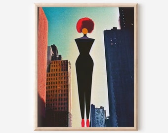 Printable Digital Artwork Of Giant Woman In NYC, Trendy Abstract Wall Art Print, Contemporary Modern Wall Decor, Abstract Female Figure Art