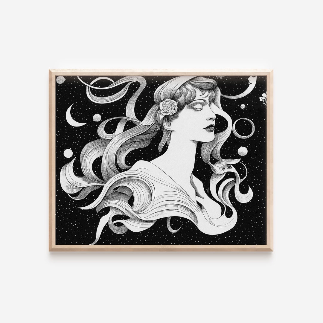 Printable Art Nouveau Gift for Her or Him Black and White Etsy