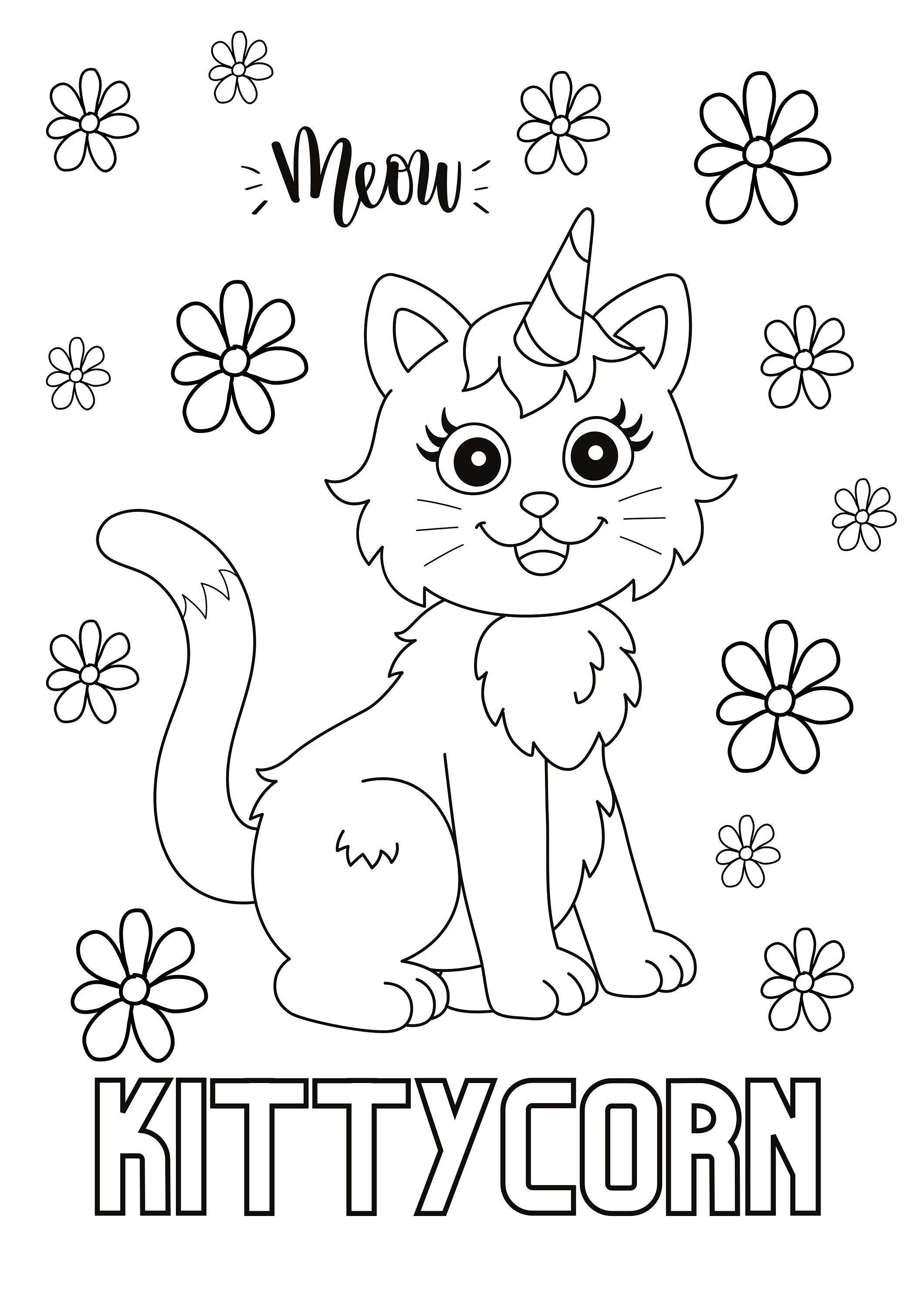 Kittycorn Coloring Page Instant Downloads In Black PNG PDF Jpg 