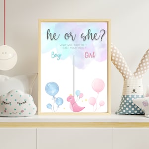 Plakat z napisem „on lub ona” NATYCHMIASTOWE POBIERANIE, Baby Shower, Zgadnij płeć, Do druku, Ujawnienie płci, Znaki na Baby Shower, Dziewczynka czy chłopiec