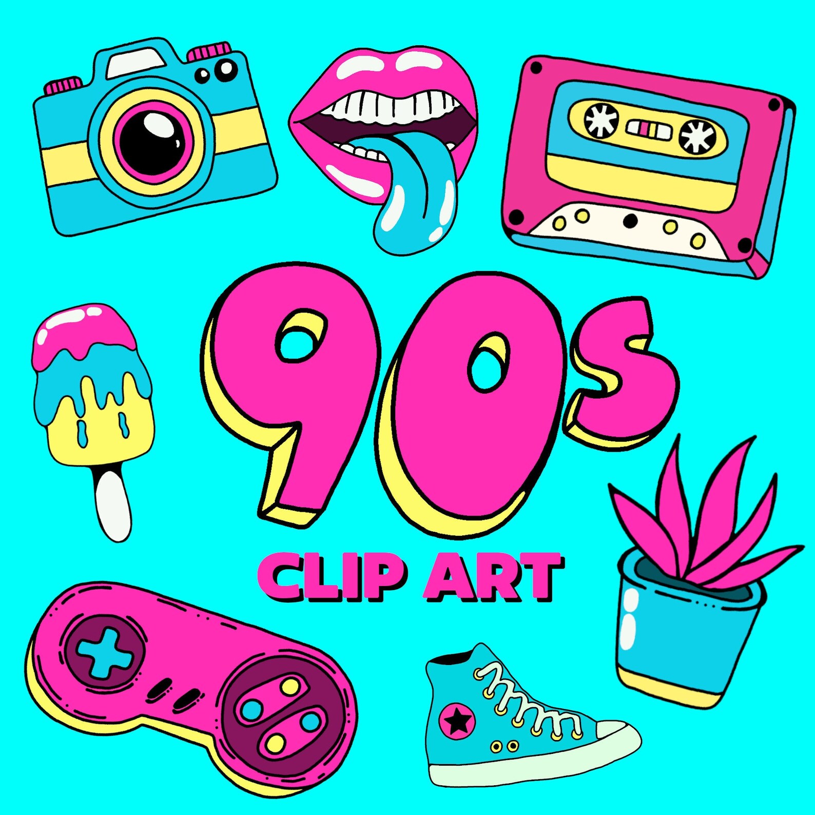 90 S Clipart 90s Clipart Bundle 90s Party Retro 90s Cute Clipart 90-s-clipart-90s-clipart-bundle-90s-party-retro-90s-cute-clipart