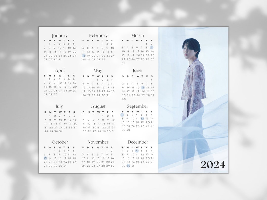 BTS Jimin 2024 Calendar, Year at a Glance, 11x8.5 PDF, JPG, Printable