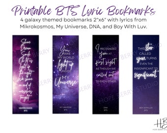 BTS Galaxy Lyric Bookmarks, Printable, Digital Download PDF - Etsy