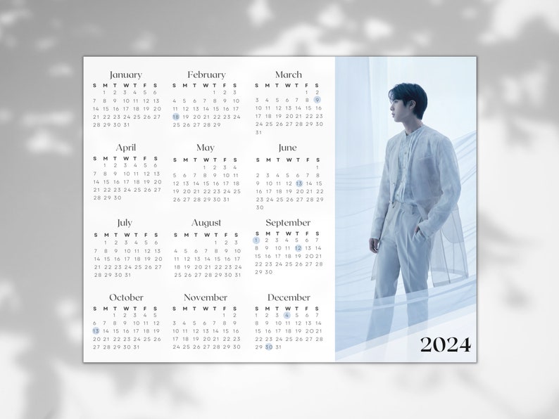 BTS Jin 2024 Calendar, Year at a Glance, 11x8.5 PDF, JPG, Printable
