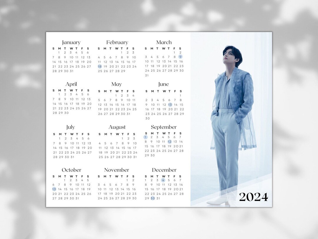 BTS Taehyung 2024 Calendar, Year at a Glance, 11x8.5 PDF, JPG