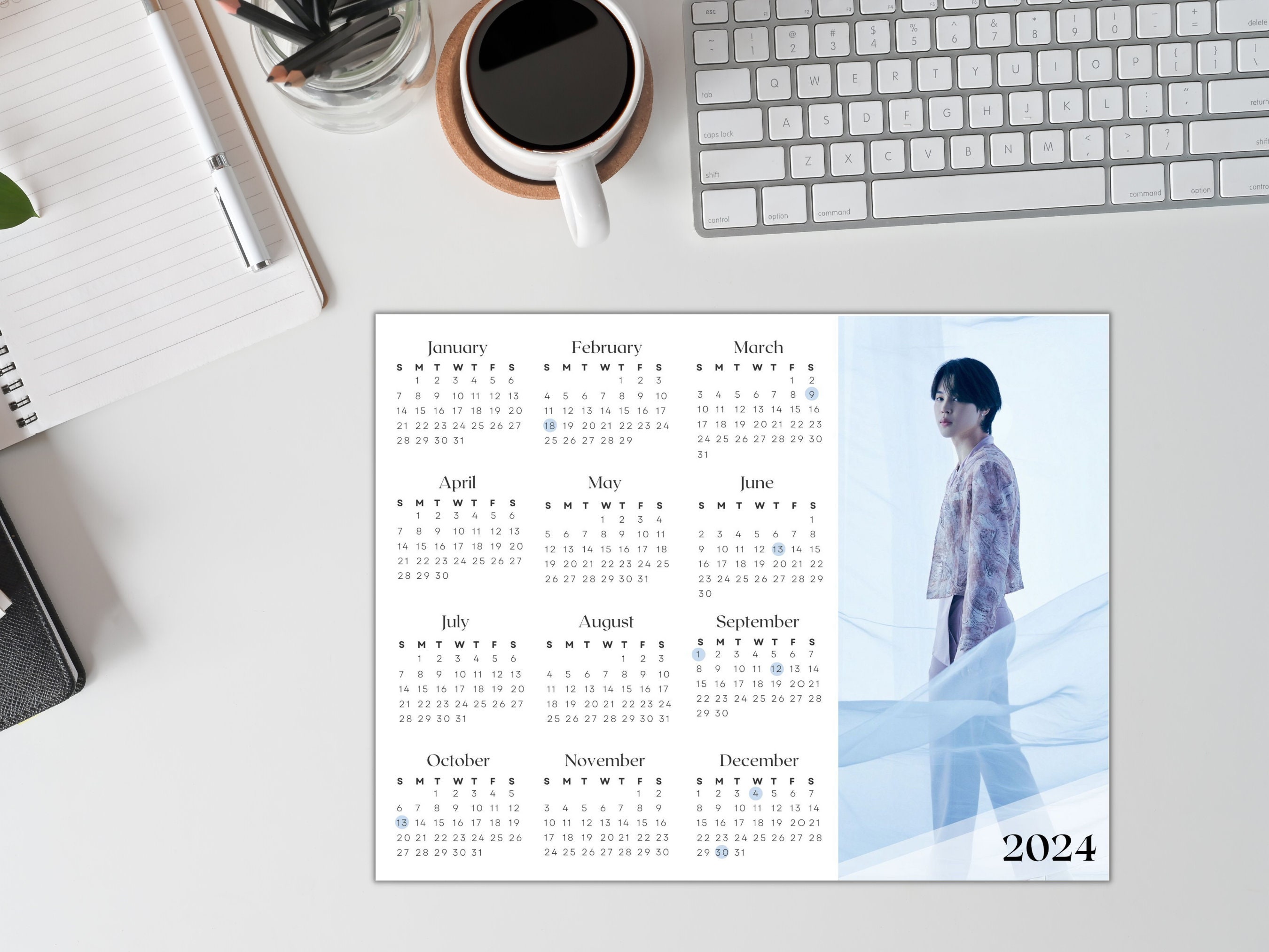 BTS Jimin 2024 Calendar Year at a Glance 11x8.5 PDF Etsy México