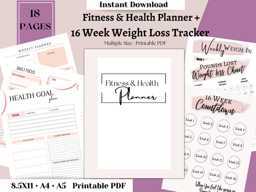 Printable Weight Loss Tracker Health and Fitness Tracker Etsy