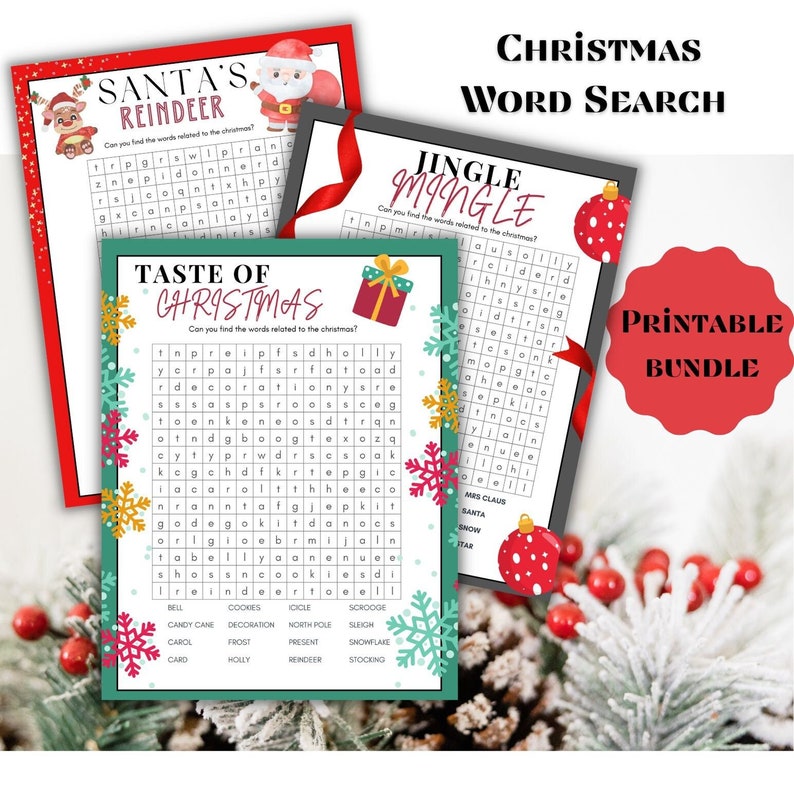 Christmas Game Bundle Word Search Game Christmas Printablegames Fun