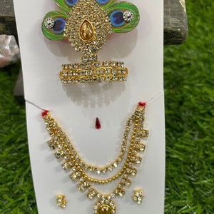 Schmuckset für Mukut, Halskette, Ohrringe für Krishna / kann auch für andere Gottheit Idole verwendet werden / für Größe 1-4 Zoll Statue / Schmuckset für Gottheit