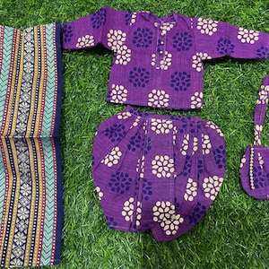 Joli ensemble de robe srila Prabhupada en coton et lin / kurta de 4 pouces de long / ensemble de kurta dhoti patka et sac de prière / swami ji kurta