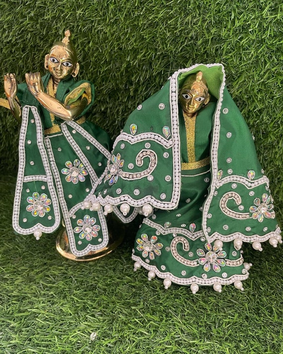 Designer Unique Green Colour Radha Krishna Dress / Pearland Stone Work /  Available in 2,3,4,5 Inch Lehenga Dhoti - Etsy