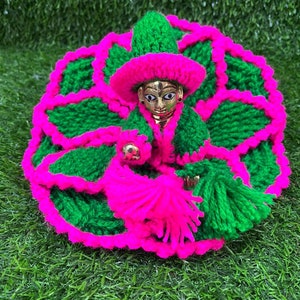Very pretty pink green 2 piece Krishna woollen dress / available for size 2 , 4 , 5 and 6 laddu Gopal / winter poshak with matching cap