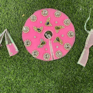 3 piece Krishna dress with stones / available for size 2 , 4 , 5 and 6 laddu Gopal / pink poshak