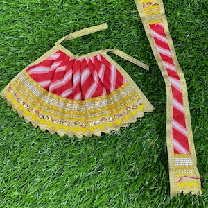 Amazing Ganesh ji , Radha Rani and mata Rani lehriya print Lehenga patka / available in 4 and 5 inch lehenga