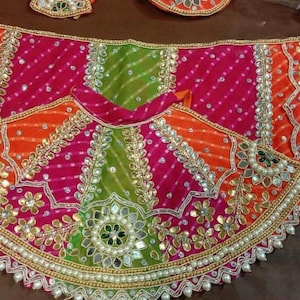 Beautiful bandhej Radha Krishna dress in multicolour / Gota patti work / available in lehenga dhoti of 2 , 3 , 4 , 5 , 6 , 9 , 12 inches