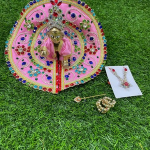 Heavy stone work Krishna dress / available for size 0,1,2,3,4,5,& 6 laddu Gopal / matching Mukut necklace flute bangles / poshak bal Gopal