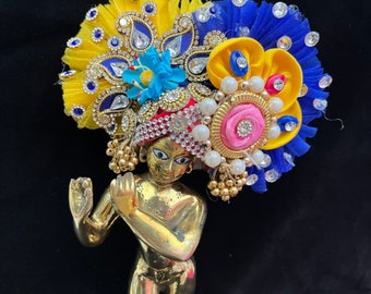 Embellished Krishna Mukut / Gopal ji stone Pagdi / jewellery for size 0 - 6 inch laddu Gopal