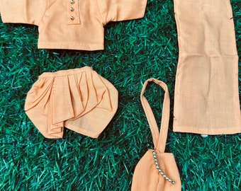 Pretty srila Prabhupada dress set / 2.5 inch and 8  inch long kurta  / set of kurta dhoti patka and prayer bag / swami ji kurta