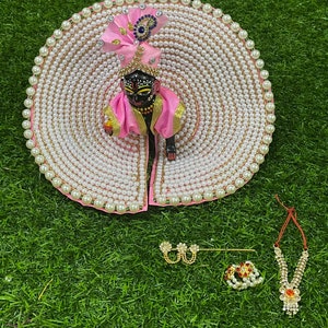 Poshak Laddu Gopal de créateur pour la taille 5 / Robe de travail en perles épaisses / avec bracelets mala Mukut et bansi