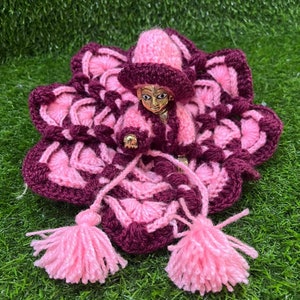 Very pretty pink brown 2 piece Krishna woollen dress / available for size 1,2,3,4,5 , 6 laddu Gopal / winter poshak with matching cap
