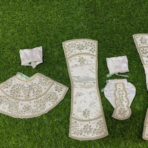 Beautiful Radha Krishna dress in white colour / Kundan work / available in lehenga dhoti of 2 , 3 , 4 , 5 , 7 , 9 , 12   Inches