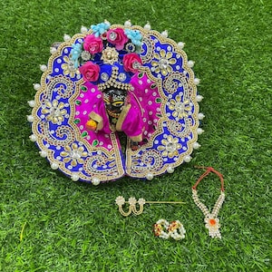 Designer Laddu Gopal poshak for size 0 , 1 , 2 , 4 , 5 and 6 / Kundan and pearl work dress / with mala Mukut bangles and Bansi