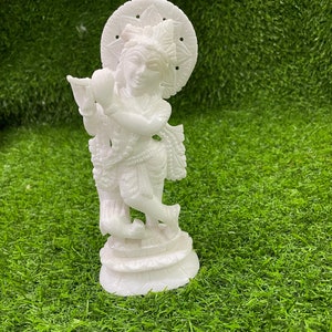 Beautiful white marble hand sculpted Krishna idol / height is 7.5 inches / Large sizes can also be made / sangmarmar murti