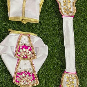 Beautiful white silk dhoti and patka for Krishna idol / available for 8-10 inches idol  /  Krishna shringar / length of dhoti is 5 inches