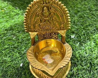 Elegant deepak diya for Krishna and other deities / also for mata Rani idols / brass diya with intricate carving