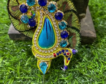 Elegant Resham thread Krishna kalangi / Laddu Gopal statue Pin for crown mukut for standing deity idols of 8-18 inch