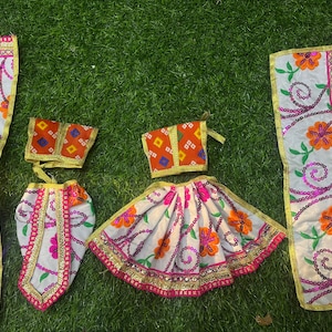 Amazing Radha Krishna multicolour dress / available for size 2 , 3 , 4 , 5 , 6 , 7 , 9 , 12 , 15 inches lehenga dhoti / Radha Rani shringar