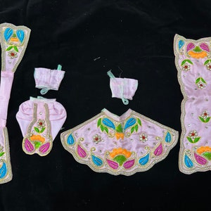 Designer Radha Krishna dress / Resham embroidery and stone work / available for size 5-6 inch idols