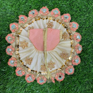 Beautiful laddu gopal poshak  / available in size 2, 3 , 4 and 5 / beautiful off white embellished kanha ji dress with lace border