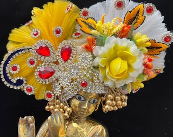 Embellished Krishna Mukut / Gopal ji stone Pagdi / jewellery for size 0 - 6 inch laddu Gopal / 10 patterns