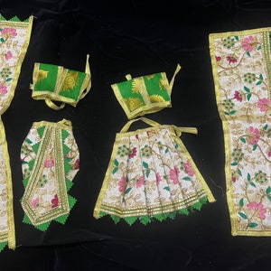 Green Radha Krishna dress / available for size 2 , 3 , 4 , 5 , 6 , 7 , 9 , 12 , 15 inches lehenga dhoti / shringar poshak