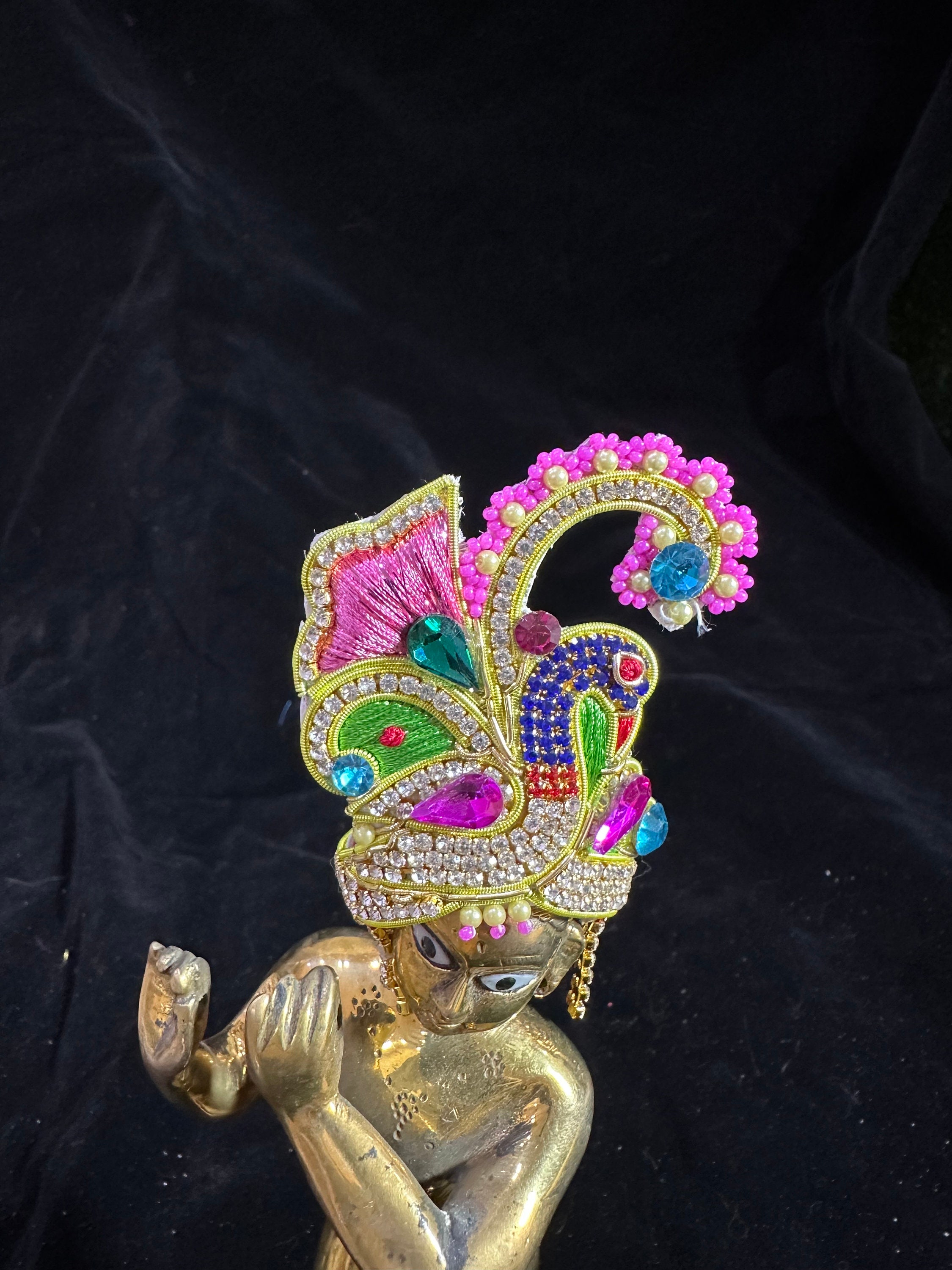 Multicolour embellished Krishna Mukut / Laddu Gopal stone crown / jewellery for size 1,2,3,4,5,6  idol