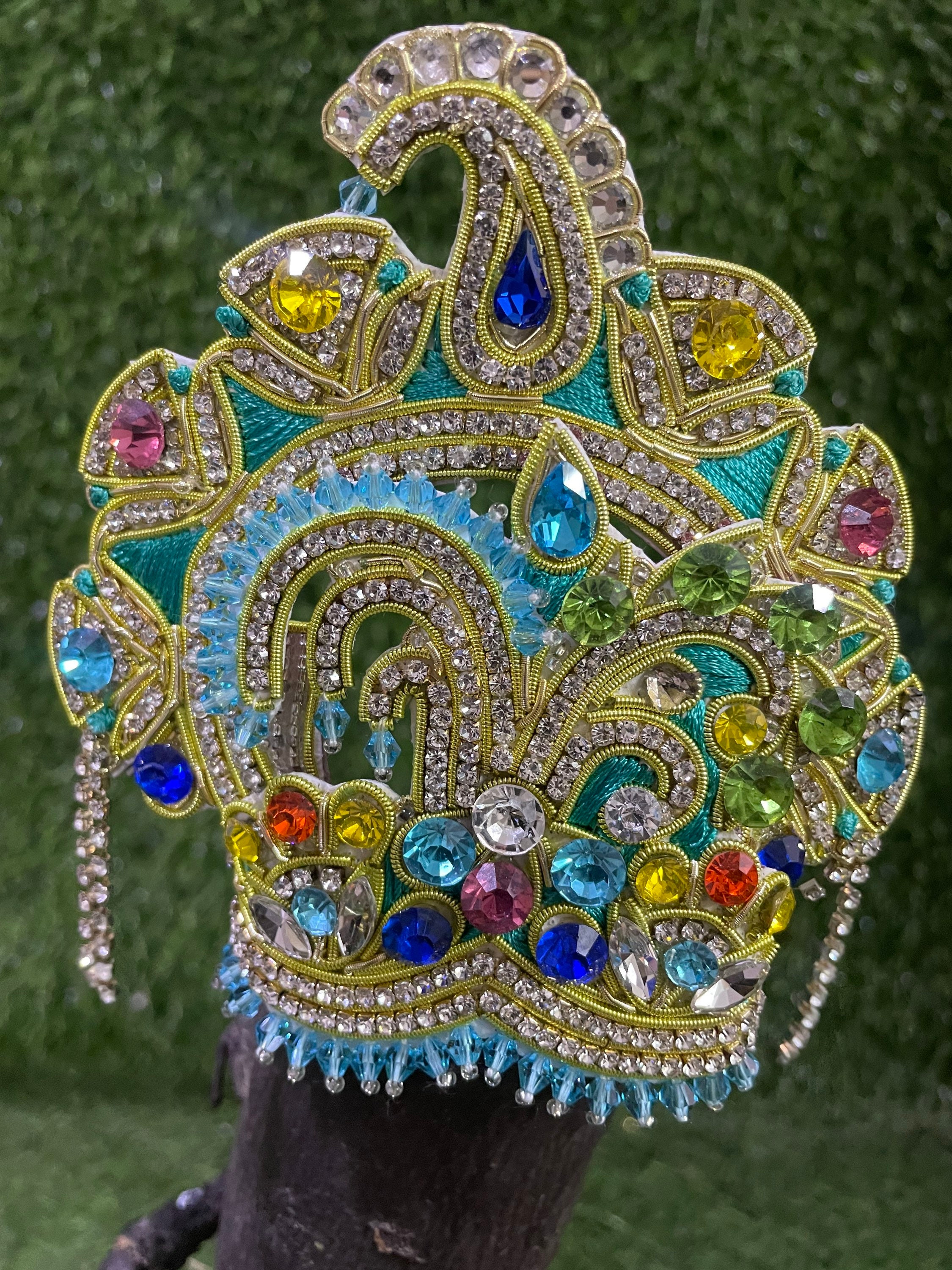 Embellished Krishna Mukut / Gopal Ji Multicolour Stone Crown
