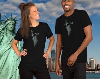 Patriotic, American, Statue of Liberty, USA Flag, Unisex, Cotton, T-Shirt