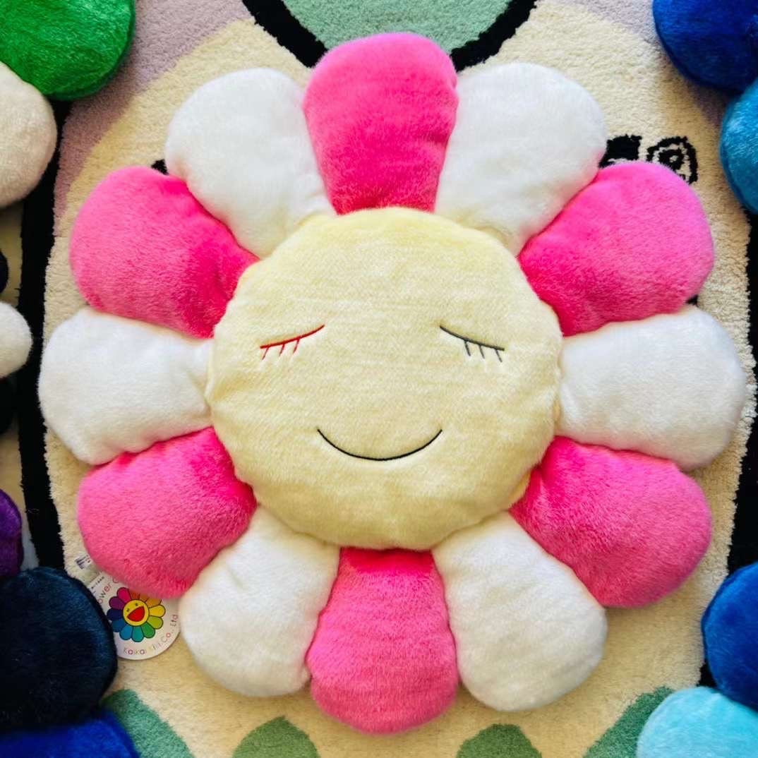 Takashi Murakami - White Rainbow Flower Cushion - Lucky Cat