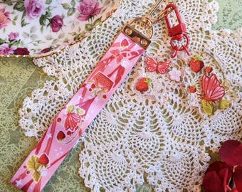 Strawberry Wrist Lanyard | Whimsical Cottagecore Accessory | Mini Keychains