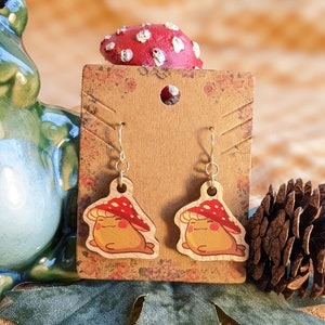 Frog Earrings - Whimsical  Wooden Jewelry - Cottagecore Accessory