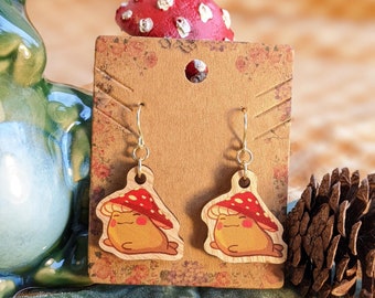 Frog Earrings - Whimsical  Wooden Jewelry - Cottagecore Accessory