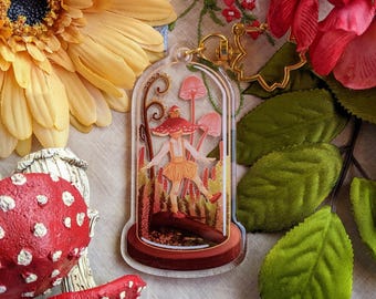 Alistair the Mushroom Boy Cloche Keychain | Whimsical Cottagecore Accessory | Acrylic Keychain