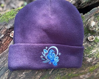 Navy Blue Crow Beanie | Soft Embroidered Hat | Adult Size | 100% Acrylic | Machine Washable
