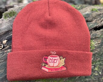 Cozy Orange Autumn Beanie | Soft Embroidered Hat | Adult Size | 100% Acrylic | Machine Washable