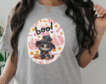 Cute Cat Halloween T-Shirt, Spooky Kitten Tee, Catlovers Gift