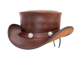Leather Top Hat Buffalo Band Handmade with 100% Pure leather - El dorado top hats with tags