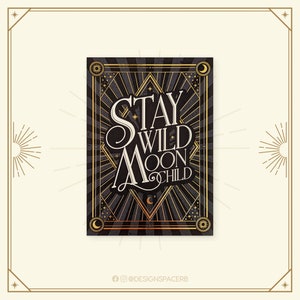 Cartão de felicitações - Stay Wild Moon Child // Dina6 // Cartão // Gold Shine // Retro // Witch Wizard Magical // Dizendo // Inglês
