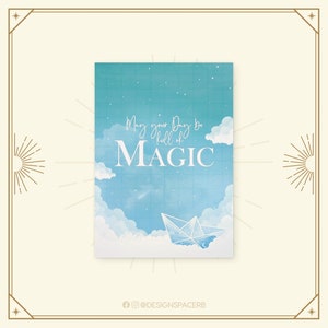 Grußkarte - Full of Magic // Dina6 // Karte // Papierboot Wolken Raster Gitter // Spruch // English