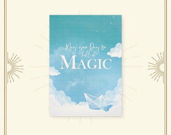 Carte de vœux - Full of Magic // Dina6 // Carte // Grille nuages bateau en papier // dicton // Anglais